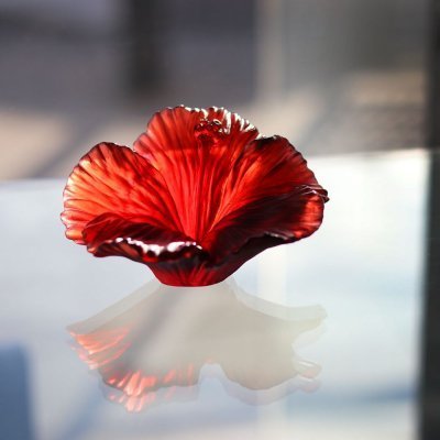 sculpture fleur hibiscus en cristal Daum France