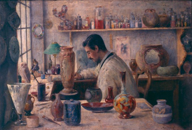 Le-peintre-sur-faience-Louis-Hestaux