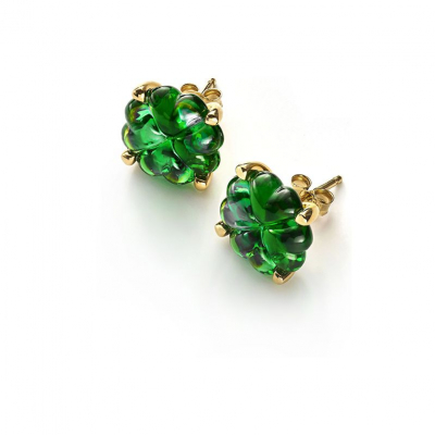 boucles oreilles trefle en cristal vert et vermeil Baccarat