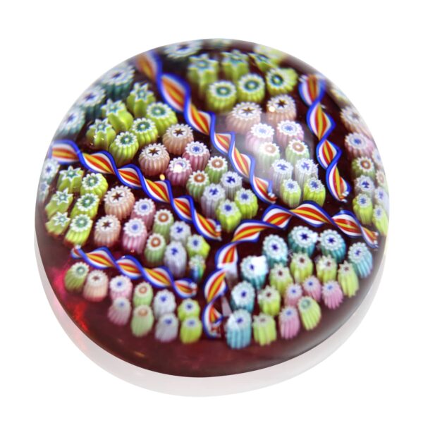 presse papier gm cristal rouge millefiori