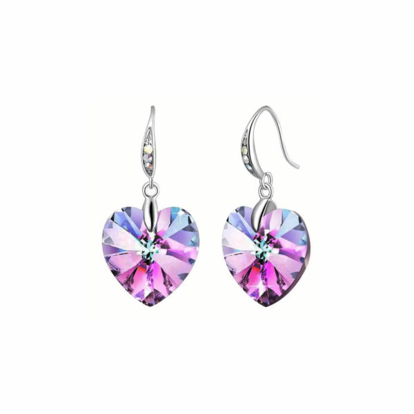 boucles oreilles cristal coeur violet argent 2