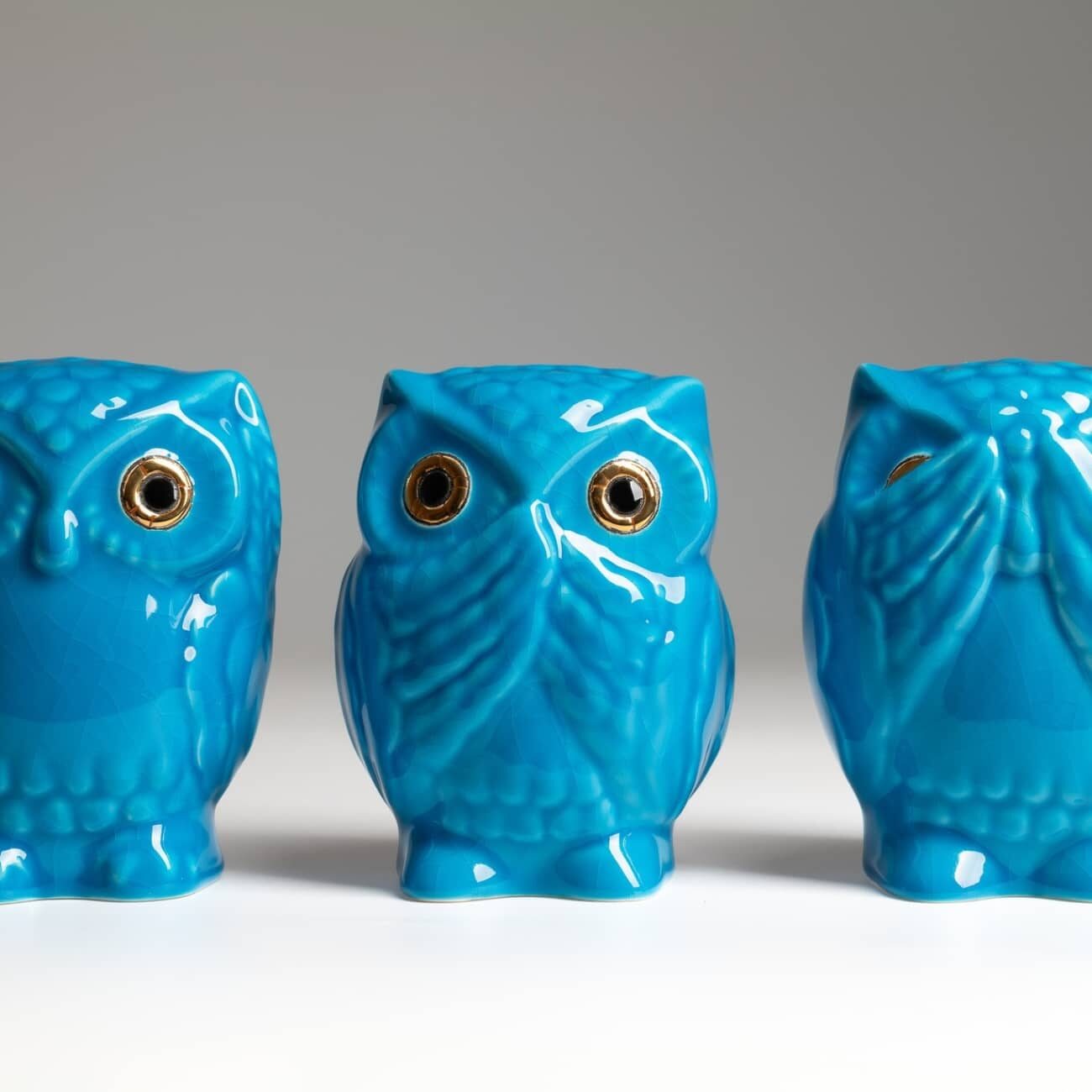 Set of 3 owls IWA KIKA MI Émaux de Longwy 2 Chouette-IWA-KIKA-MI-longwy