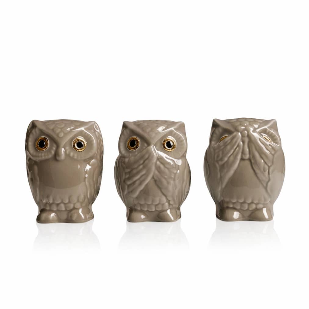 Set of 3 owls IWA KIKA MI Émaux de Longwy 1 chouette-taupe-emaux-de-longwy
